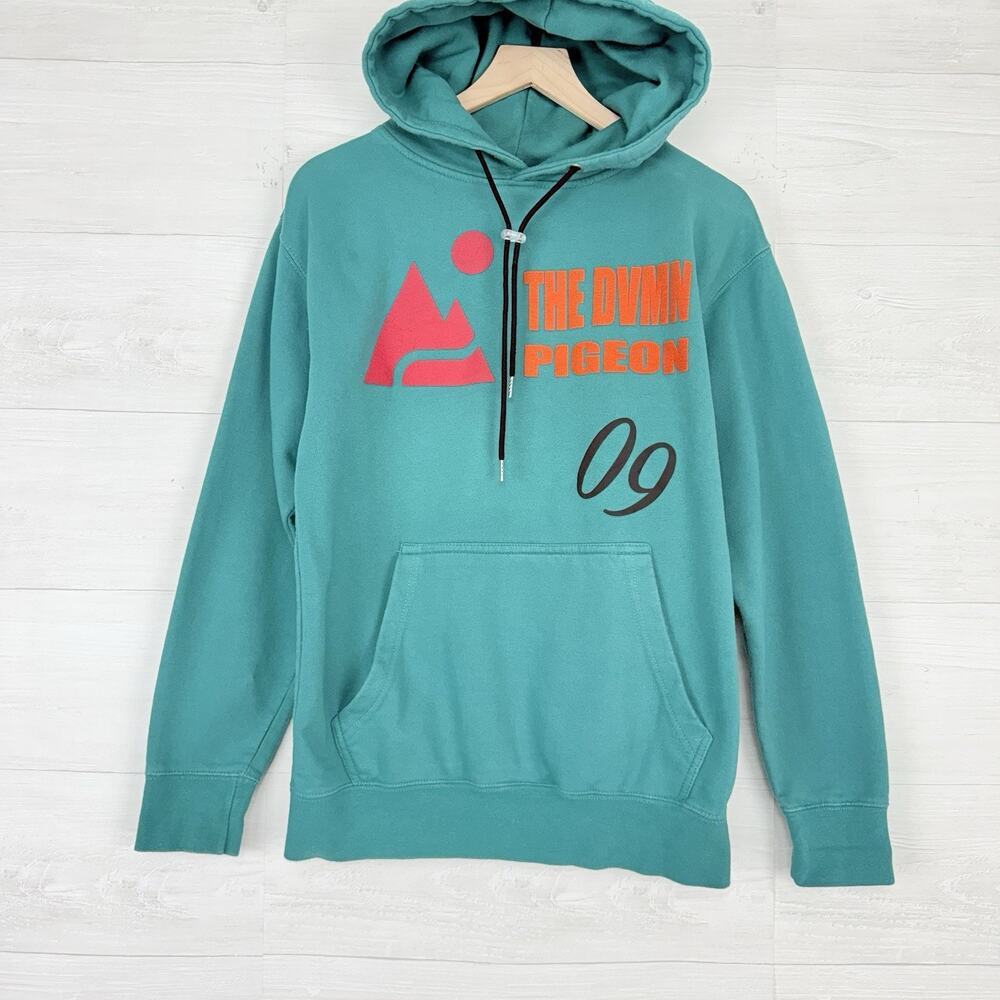 Damn Pigeon Hoodie‎ Sweatshirt Men Size Medium Green Graphic Fleece Streetwear